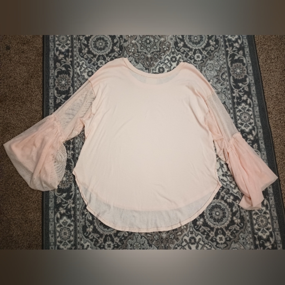 Free People Still Got It Top Small Pink Mesh Ruffle Bell Sleeve Coquette Ballet - Picture 8 of 13